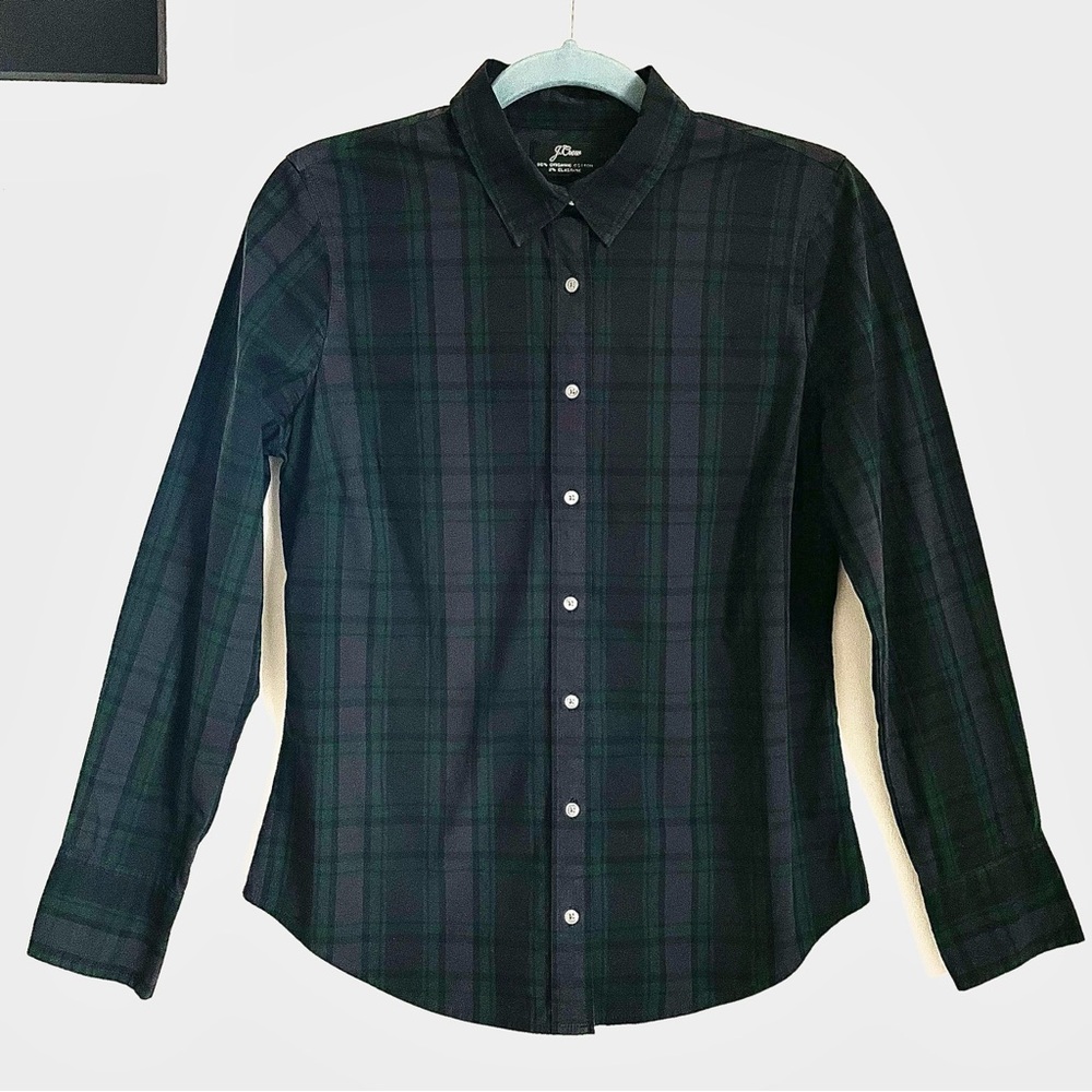 J. Crew Slim Stretch Perfect Shirt In Black Watch Tartan Size 6 EUC - Picture 5 of 14